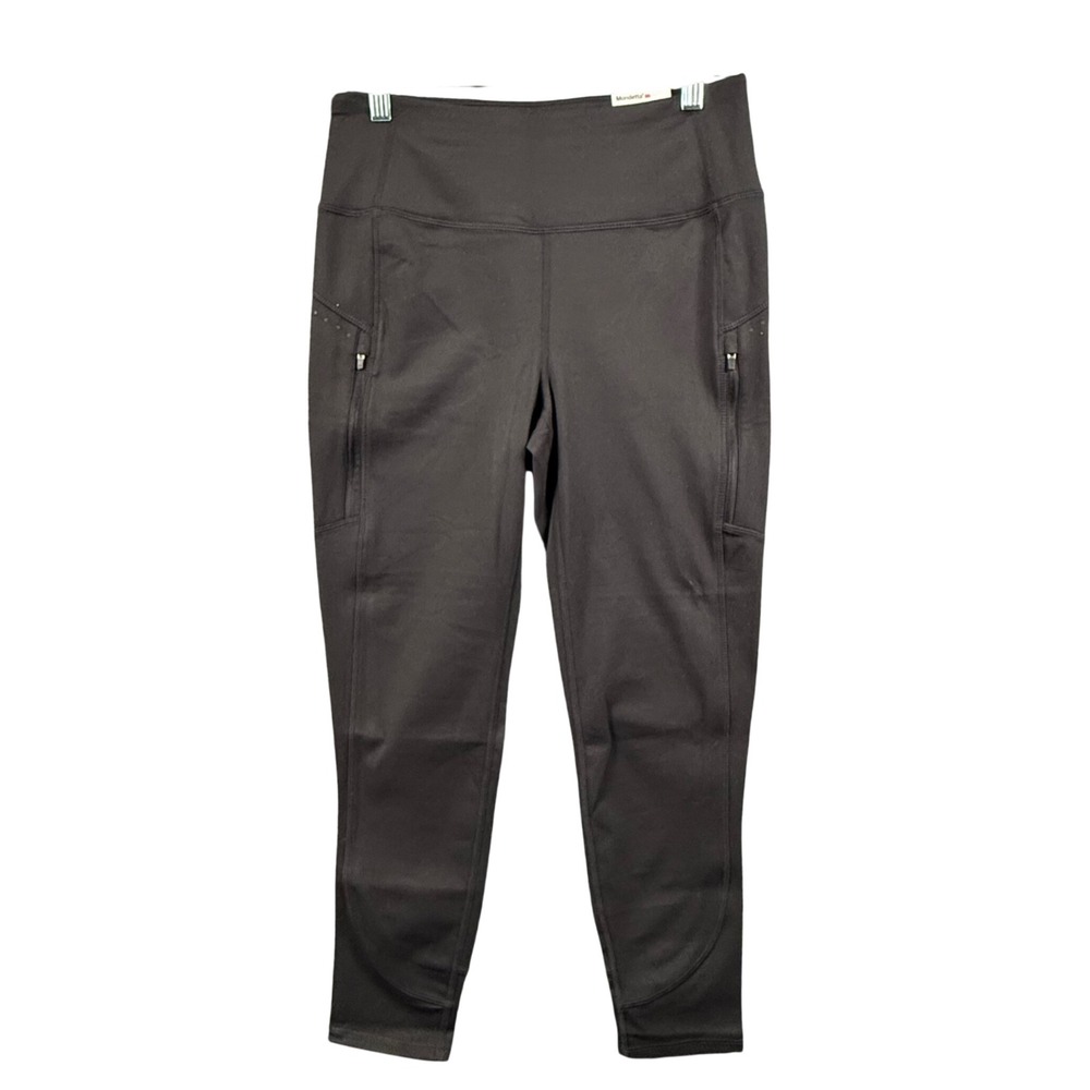 NEW Mondetta‎ Womens M Reflective Crop Athletic Legging Black Zip Pockets Sporty